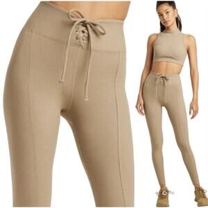 Year Of Ours Ribbed Lace Up Football Leggings S Caribou Tan Athleisure Yoga